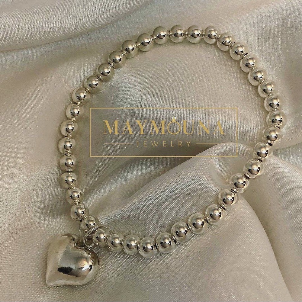 Sterling Silver Beaded Balls Stretch Bracelet - Picture 1 of 7